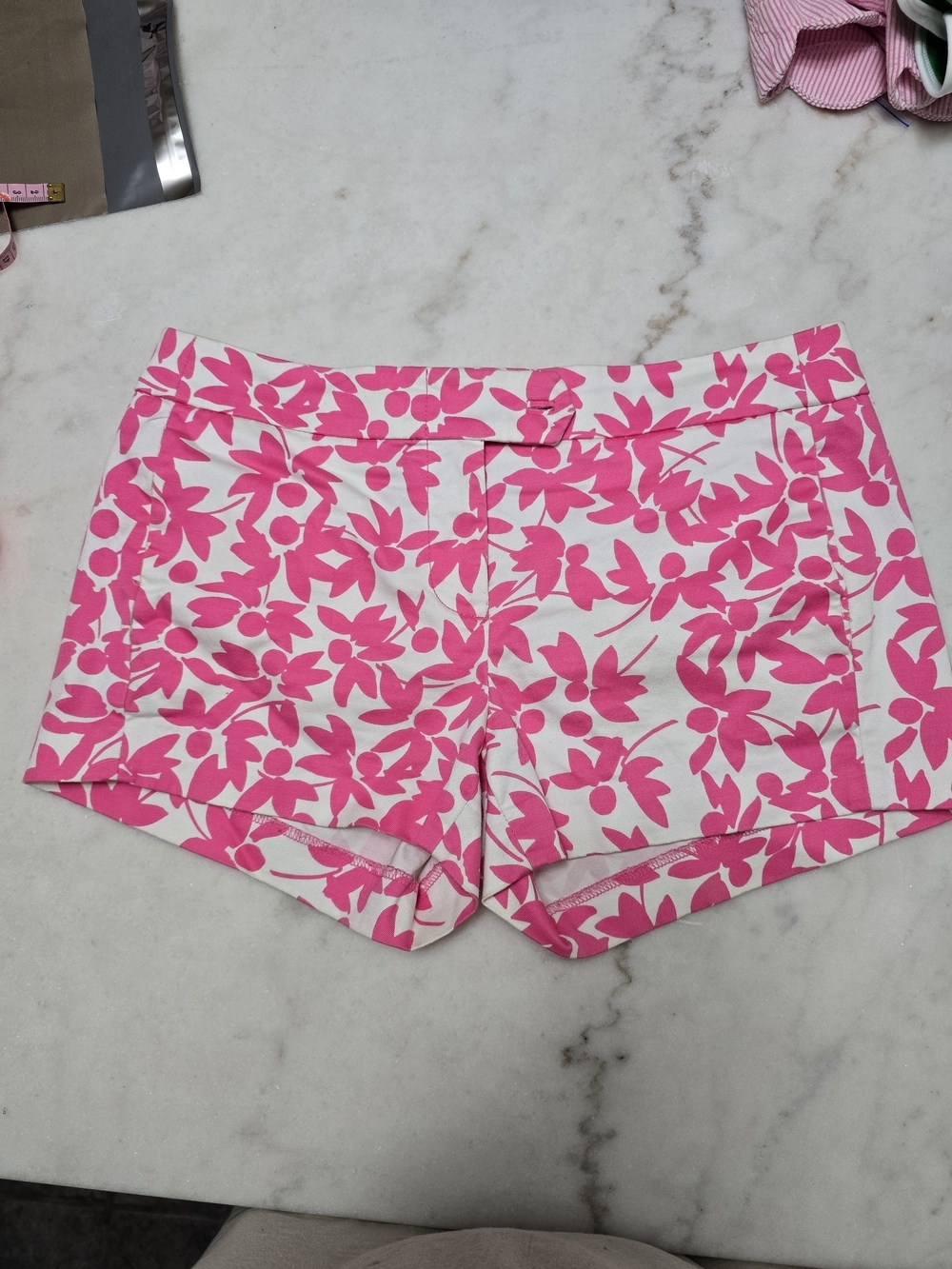 J. Crew White Shorts with Bright Pink Floral Print